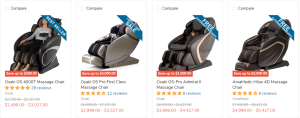 Examples of massage chair pricing.
