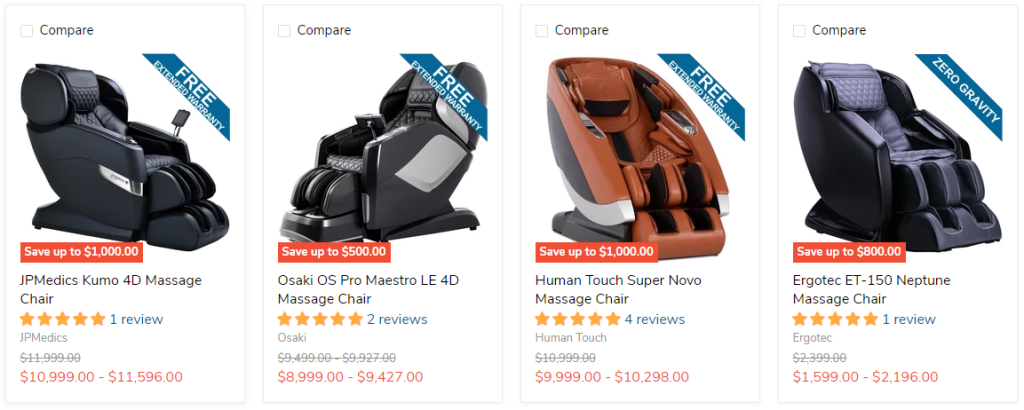 Examples of massage chair pricing.