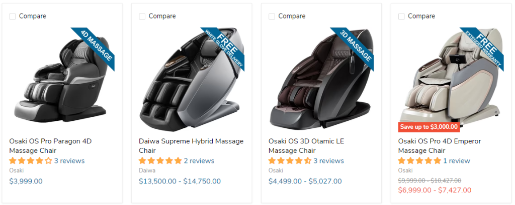 Examples of massage chair pricing.