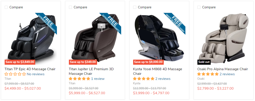 Examples of massage chair pricing.